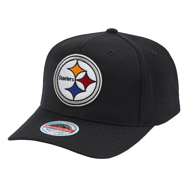 Pittsburgh Steelers Mitchell & Ness NFL Wide Receiver Classic Red Curve Snapback Hat – Black