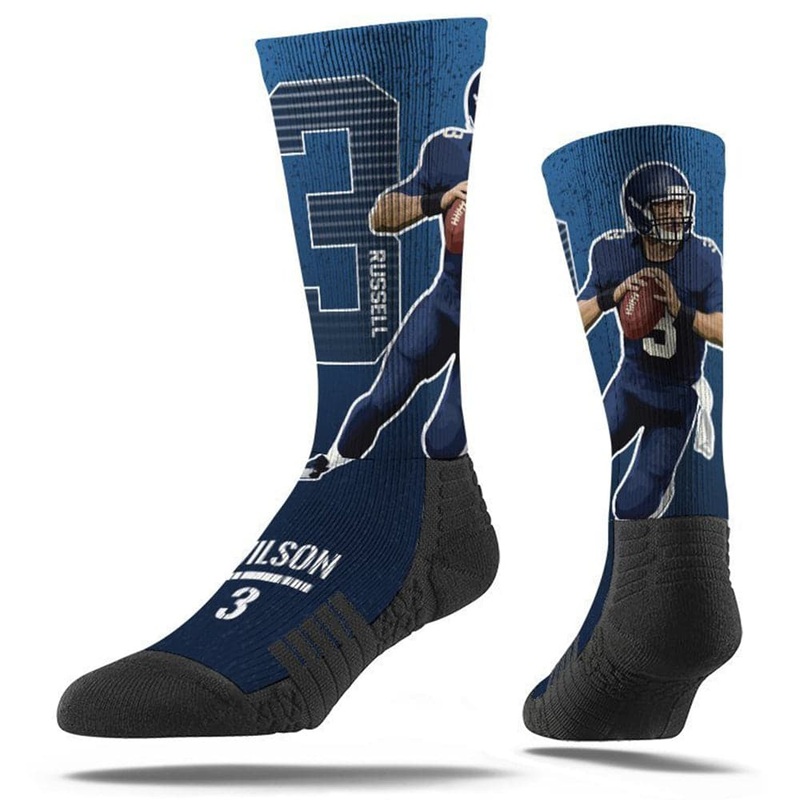 Russell Wilson Seattle Seahawks Strideline NFL Scramble Premium Crew Socks – Navy