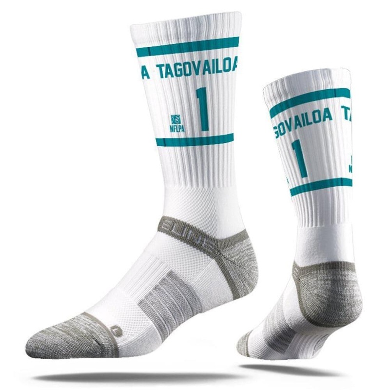 Tua Tagovailoa Miami Dolphins Strideline NFL Sherzy Premium Crew Socks – White