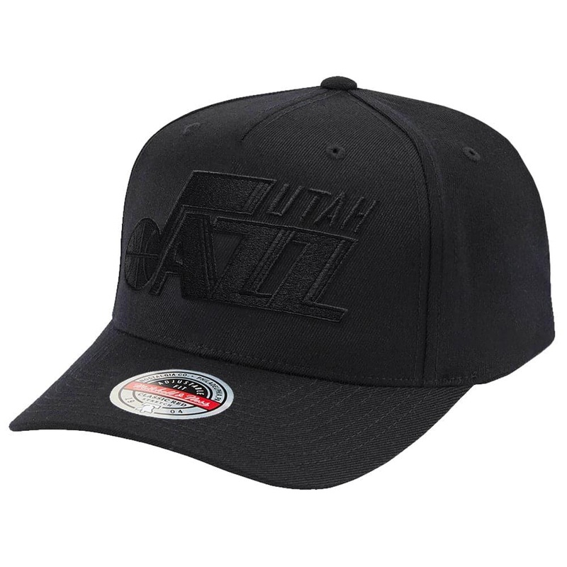 Utah Jazz Mitchell & Ness NBA All Black Classic Red Curve Snapback – Black