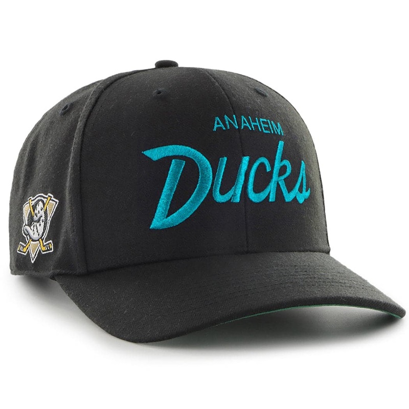 Anaheim Mighty Ducks 47 NHL Replica Script MVP DP Pre-Curved Snapback Hat – Black