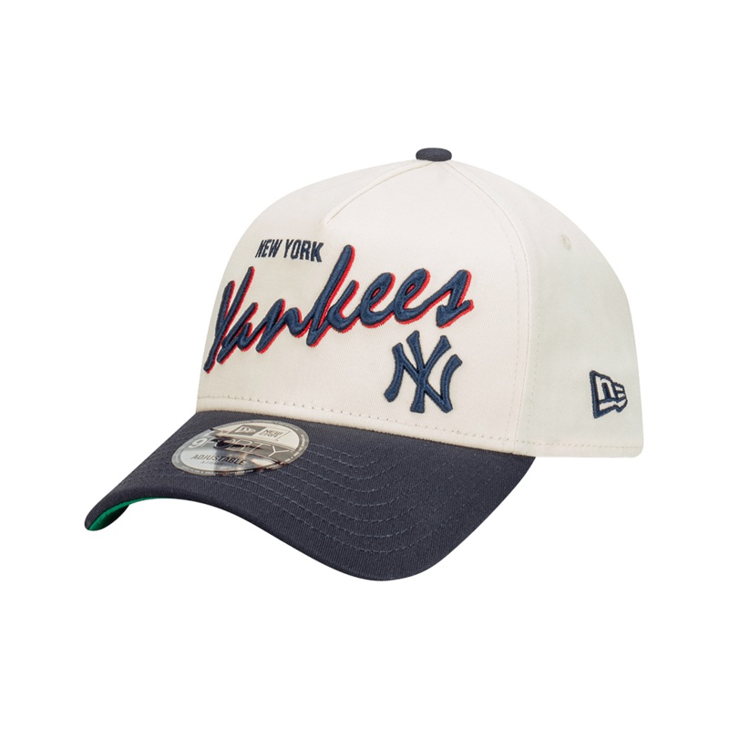 New York Yankees New Era MLB Script 9FORTY A-Frame Snapback Hat – Stone