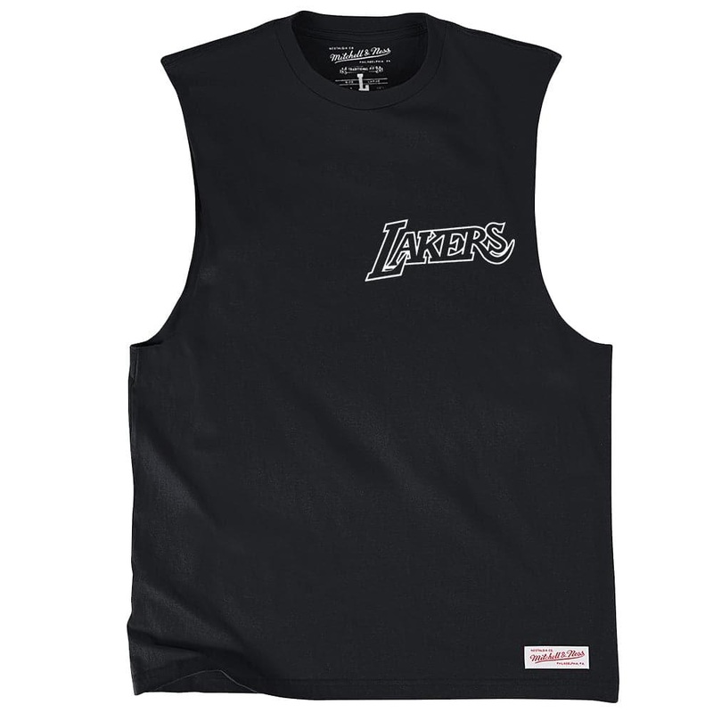 Los Angeles Lakers Mitchell & Ness NBA HWC White Wordmark Muscle T-Shirt – Black