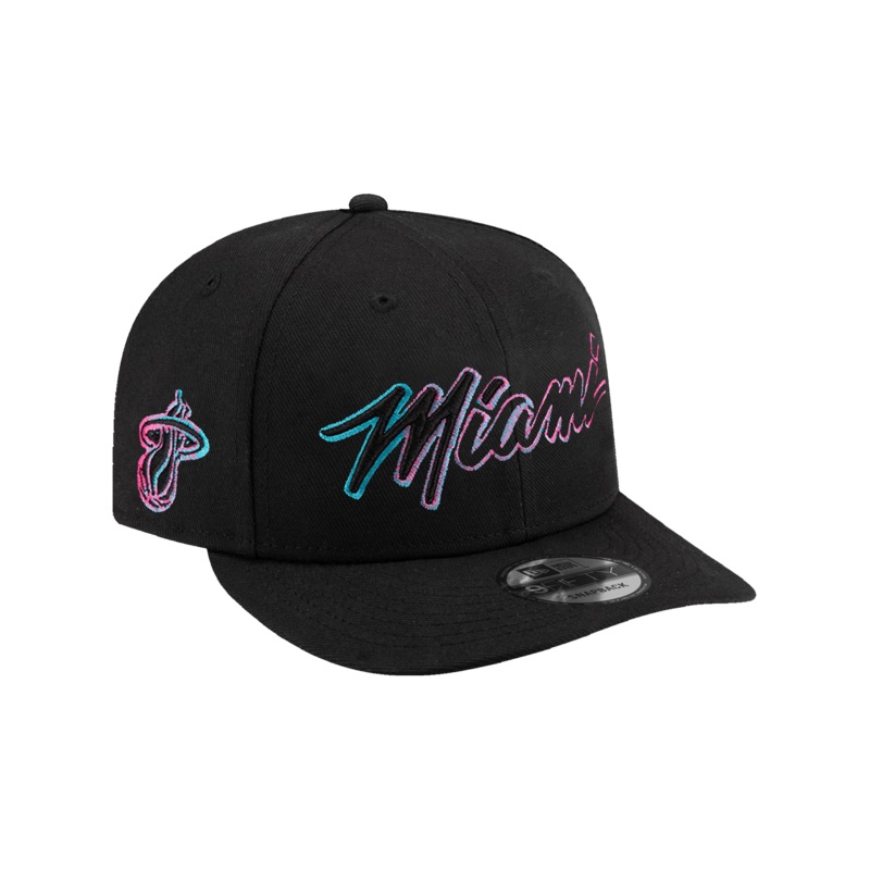 Miami Heat New Era NBA City Script Outline 9FIFTY Pre-Curved Snapback Hat – Black