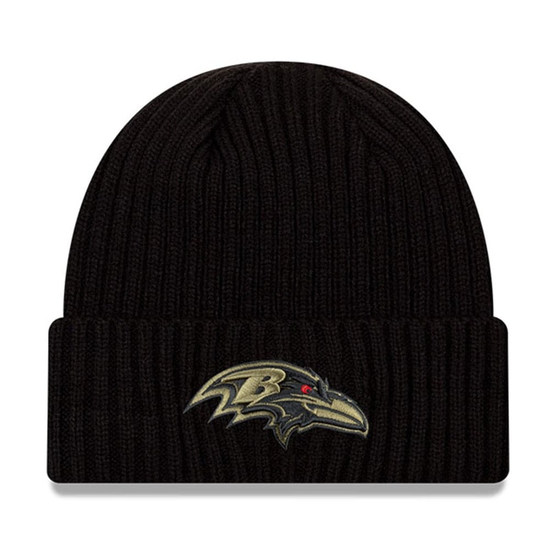 Baltimore Ravens New Era NFL 2020 Salute To Service Cuffed Knit Beanie – Black