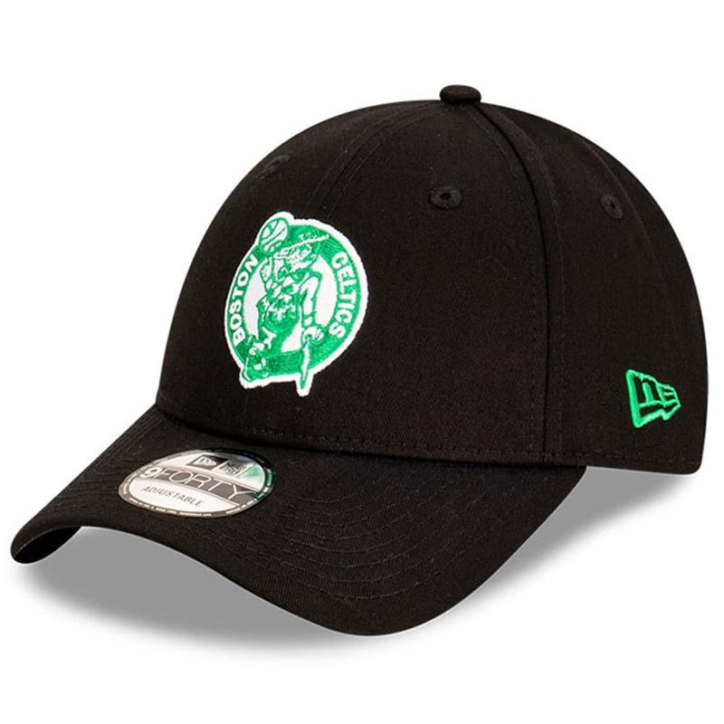 Boston Celtics New Era NBA Team Stripes 9FORTY Cloth Strap Curve Hat – Black