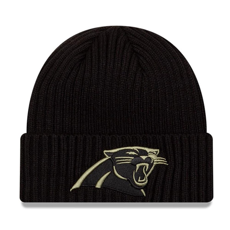 Carolina Panthers New Era NFL 2020 Salute To Service Cuffed Knit Beanie – Black