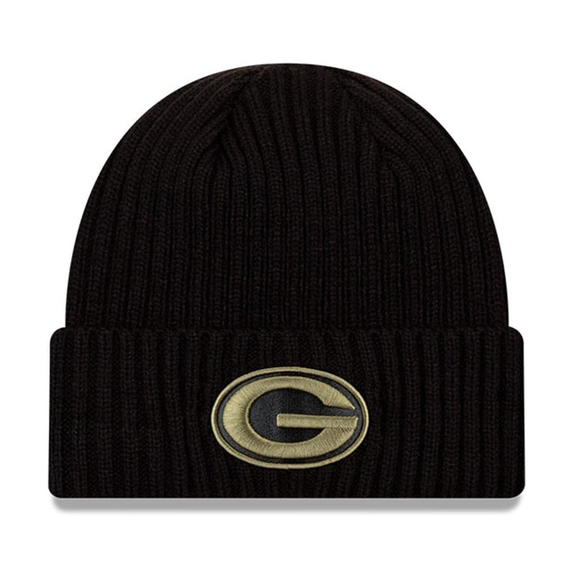 Green Bay Packers New Era NFL 2020 Salute To Service Cuffed Knit Beanie – Black