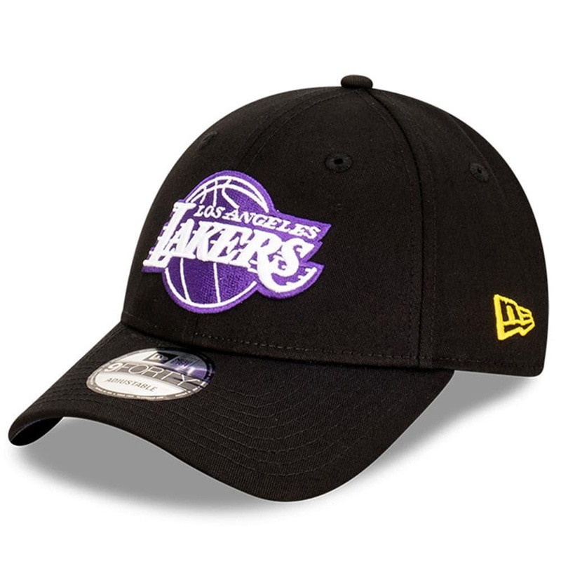 Los Angeles Lakers New Era NBA Team Stripes 9FORTY Cloth Strap Curve Hat – Black