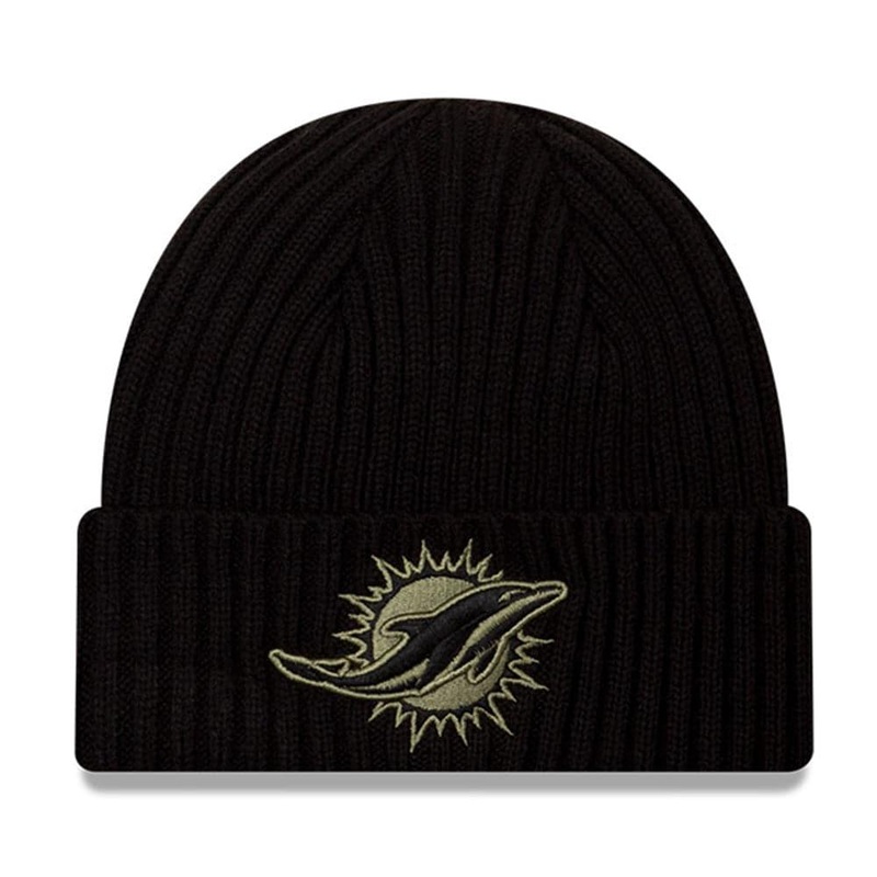 Miami Dolphins New Era NFL 2020 Salute To Service Cuffed Knit Beanie – Black
