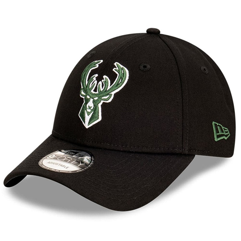 Milwaukee Bucks New Era NBA Team Stripes 9FORTY Cloth Strap Curve Hat – Black