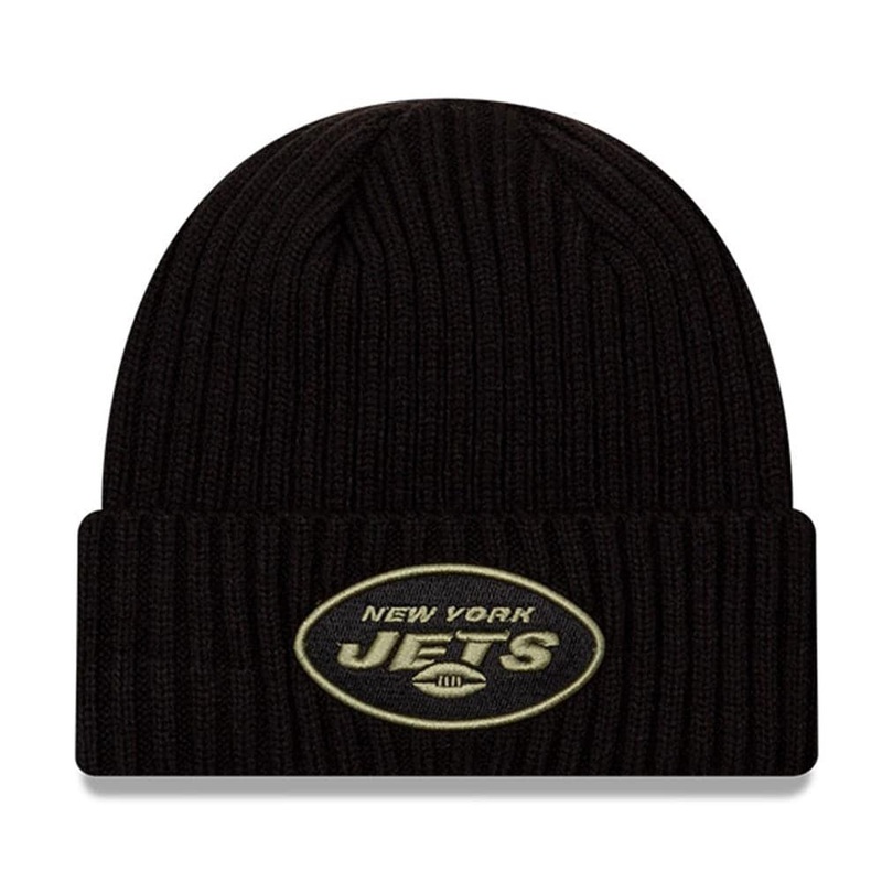 New York Jets New Era NFL 2020 Salute To Service Cuffed Knit Beanie – Black