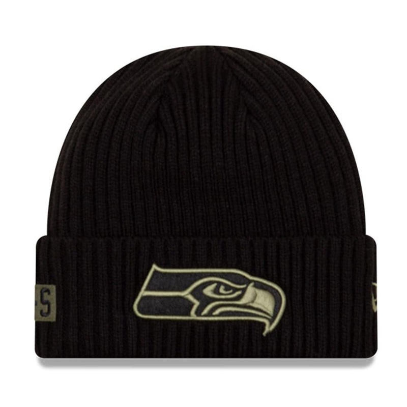 Seattle Seahawks New Era NFL 2020 Salute To Service Cuffed Knit Beanie – Black