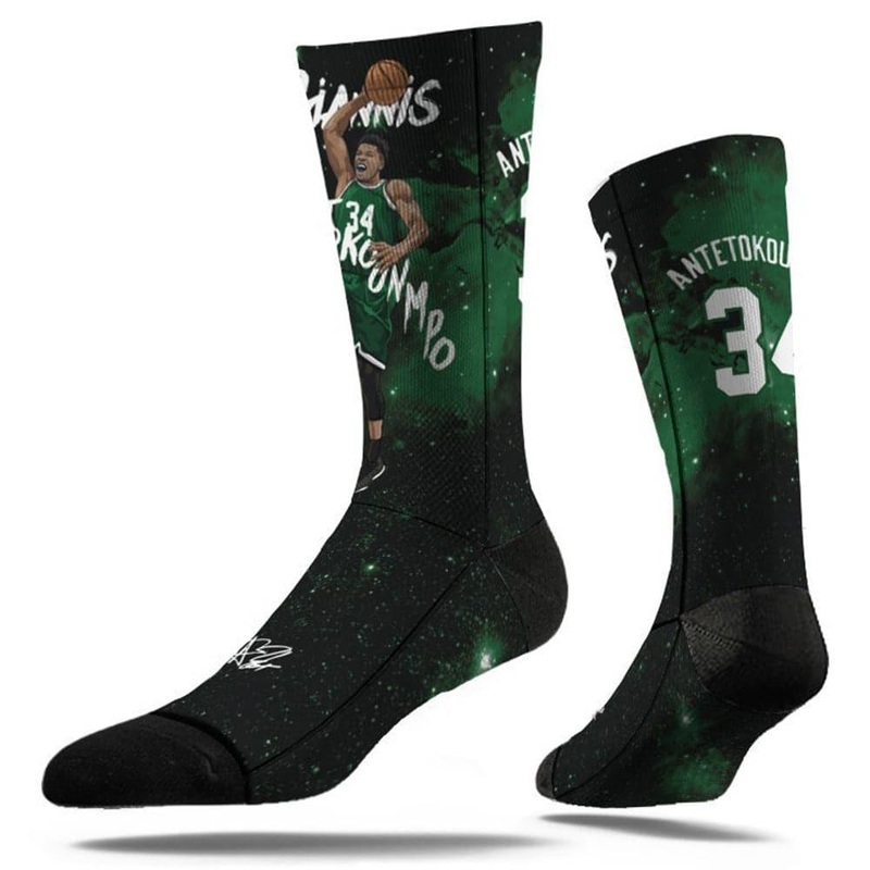 Giannis Antetokounmpo Milwaukee Bucks Strideline NBA Galaxy Classic Crew Socks – Black