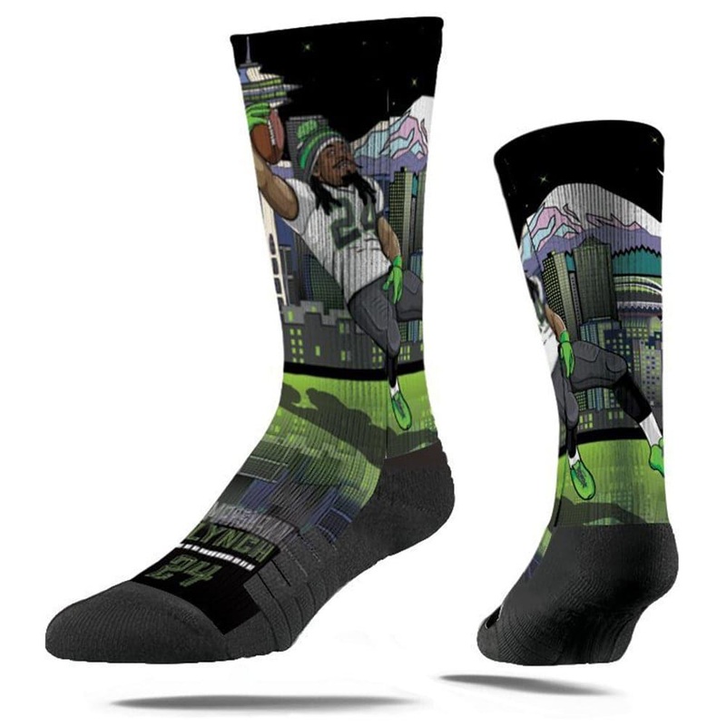 Marshawn Lynch Seattle Seahawks Strideline NFL Superhero Premium Crew Socks – Black