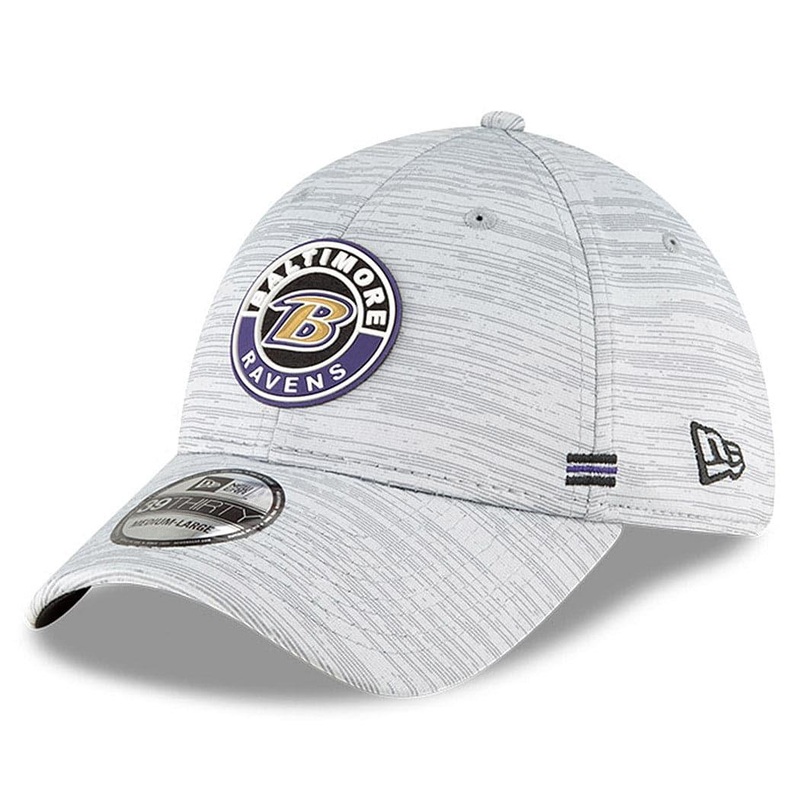 Baltimore Ravens New Era NFL 2020 Sideline 39THIRTY Flex Fit Curve Hat – Grey
