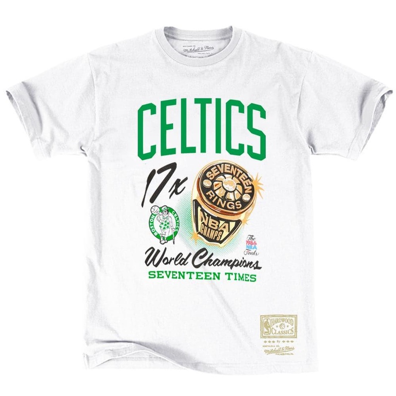 Boston Celtics Mitchell & Ness NBA Bling Rings Vintage T-Shirt – White