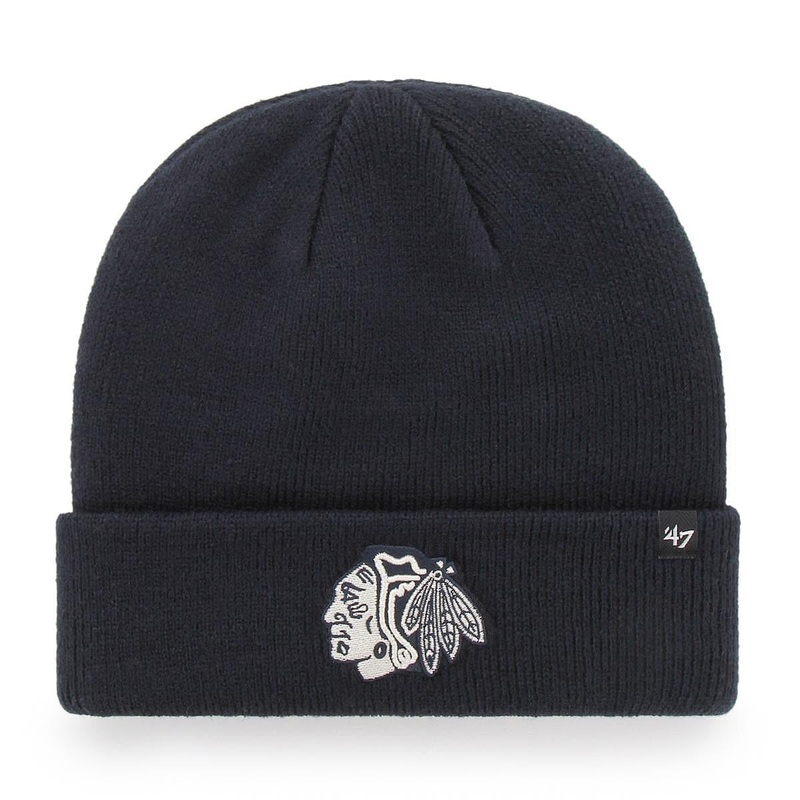 Chicago Blackhawks ’47 NHL Monochrome Logo Raised Cuff Knit Beanie – Navy