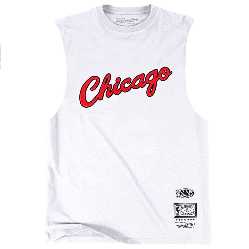 Chicago Bulls Mitchell & Ness NBA Retro Script Sleeveless Muscle T-Shirt – White