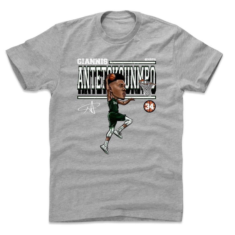 Giannis Antetokounmpo Milwaukee Bucks 500 Level NBA Cartoon T-Shirt – Grey
