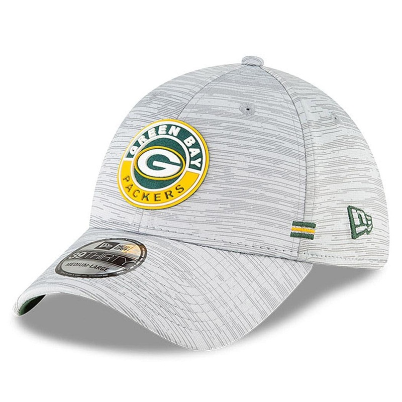 Green Bay Packers New Era NFL 2020 Sideline 39THIRTY Flex Fit Curve Hat – Grey