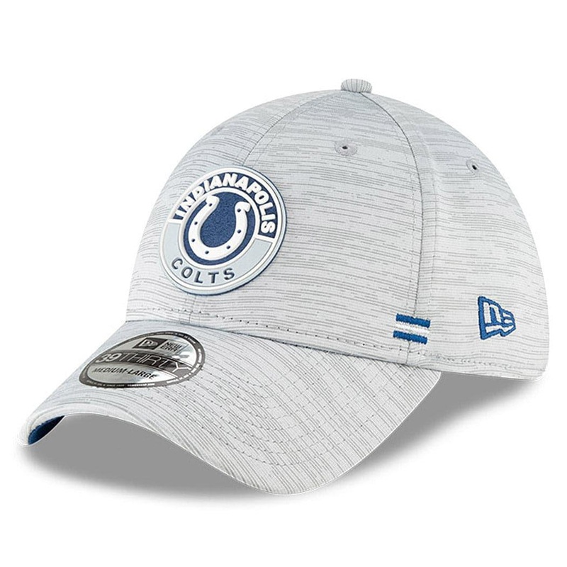 Indianapolis Colts New Era NFL 2020 Sideline 39THIRTY Flex Fit Curve Hat – Grey