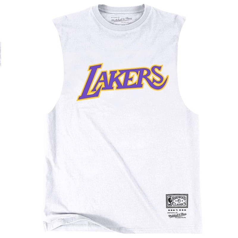 Los Angeles Lakers Mitchell & Ness NBA Wordmark Sleeveless Muscle T-Shirt – White