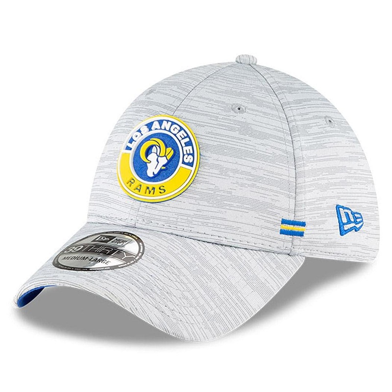 Los Angeles Rams New Era NFL 2020 Sideline 39THIRTY Flex Fit Curve Hat – Grey