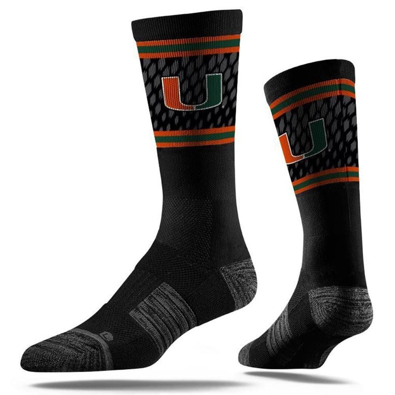 Miami Hurricanes Strideline NCAA Team Stripe Classic Crew Socks – Black