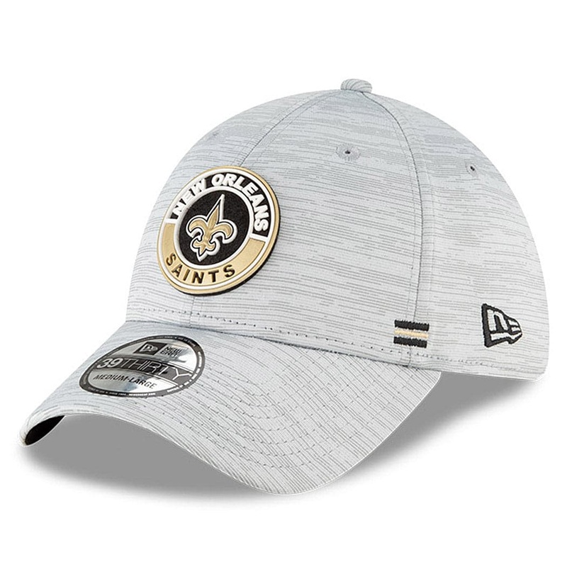 New Orleans Saints New Era NFL 2020 Sideline 39THIRTY Flex Fit Curve Hat – Grey