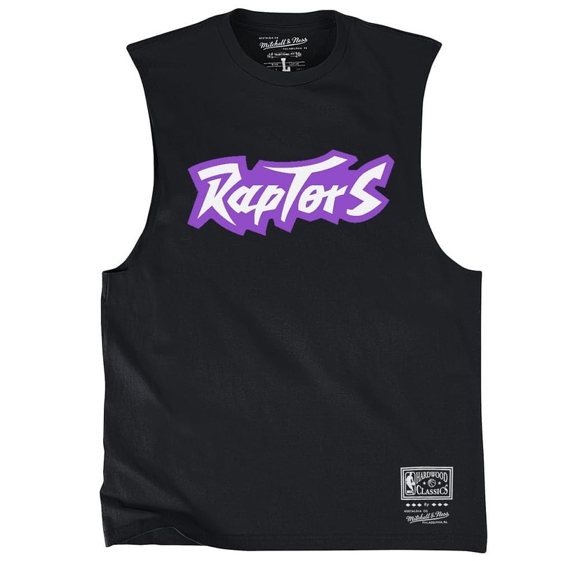 Toronto Raptors Mitchell & Ness NBA HWC Retro Wordmark Sleeveless Muscle T-Shirt – Black