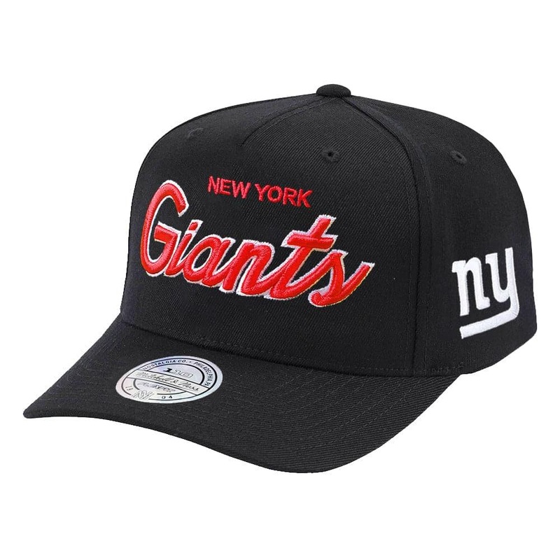 New York Giants Mitchell & Ness NFL Defense Script 110 Curve Snapback Hat – Black