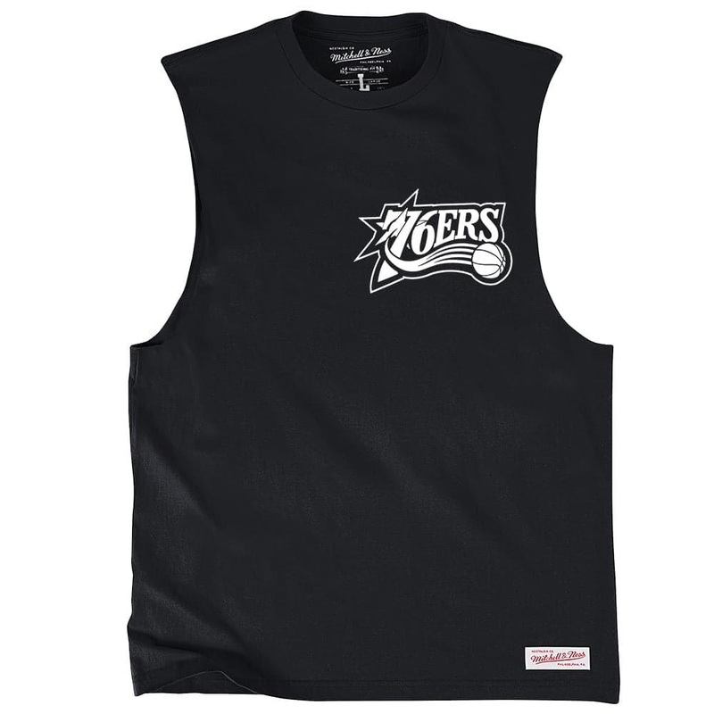 Philadelphia 76ers Mitchell & Ness NBA Black & White HWC Muscle T-Shirt – Black