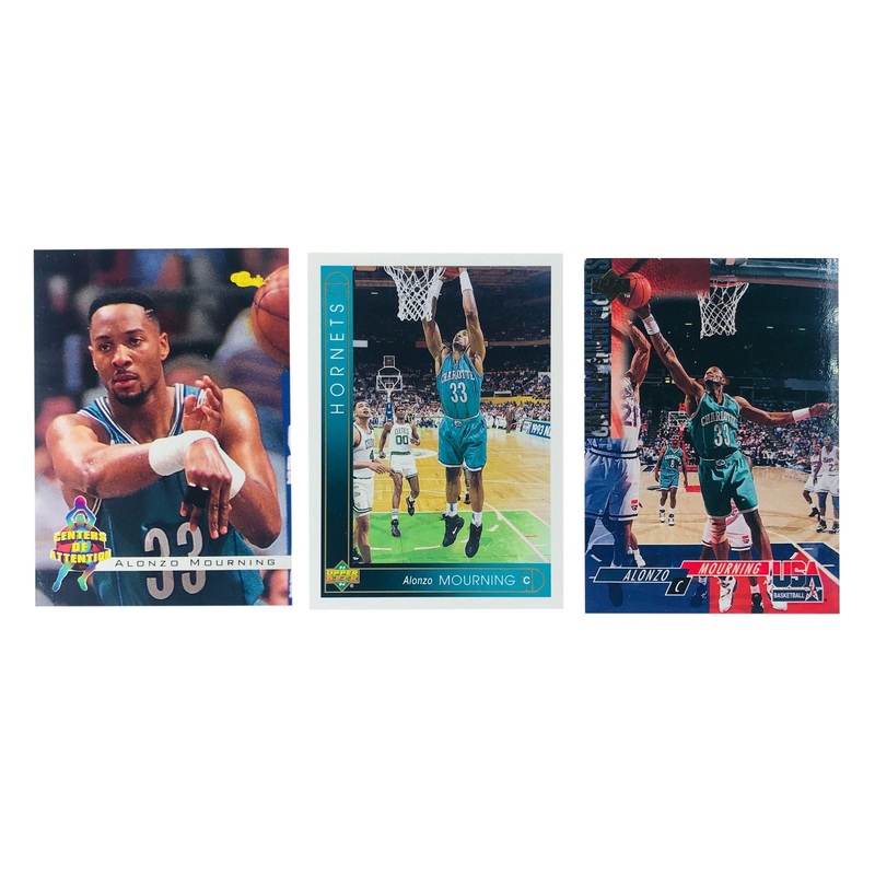 Alonzo Mourning Charlotte Hornets Upper Deck NBA 3 Card Set