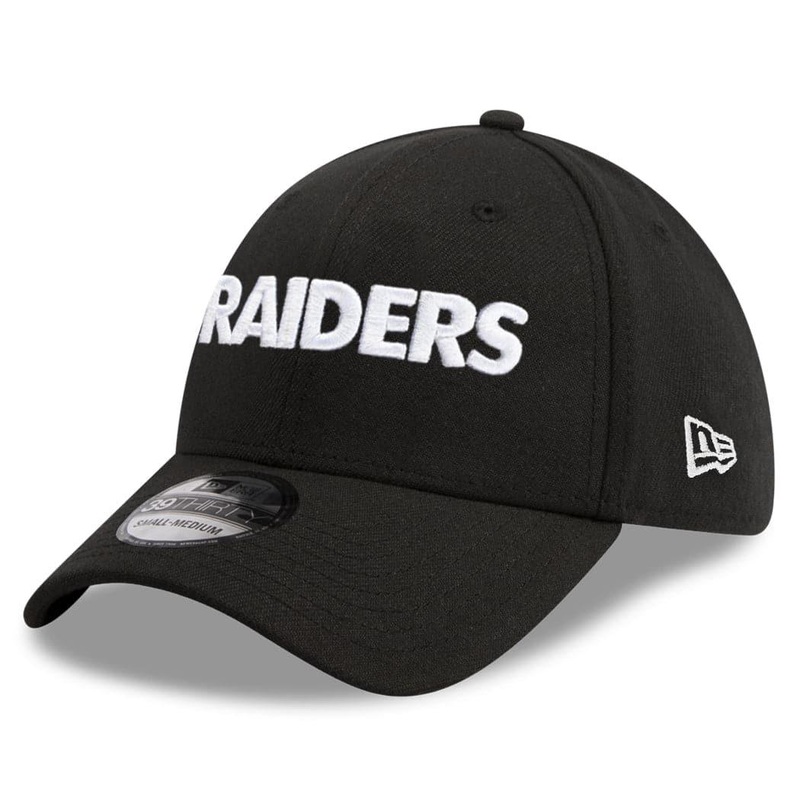 Las Vegas Raiders New Era NFL Wordmark 39THIRTY Flex Fit Curve Hat – Black