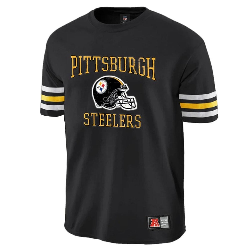 Pittsburgh Steelers Majestic NFL Oversized Stripe T-Shirt – Black