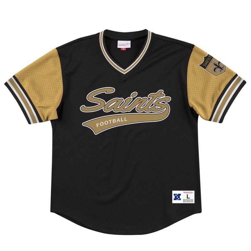 New Orleans Saints Mitchell & Ness NFL Top Prospect Mesh V- Neck – Black