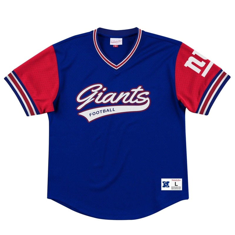 New York Giants Mitchell & Ness NFL Top Prospect Mesh V- Neck – Blue