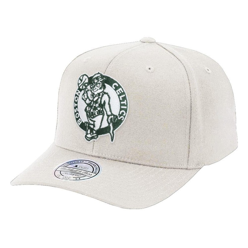 Boston Celtics Mitchell & Ness NBA 110 Forest Snapback Hat – Stone