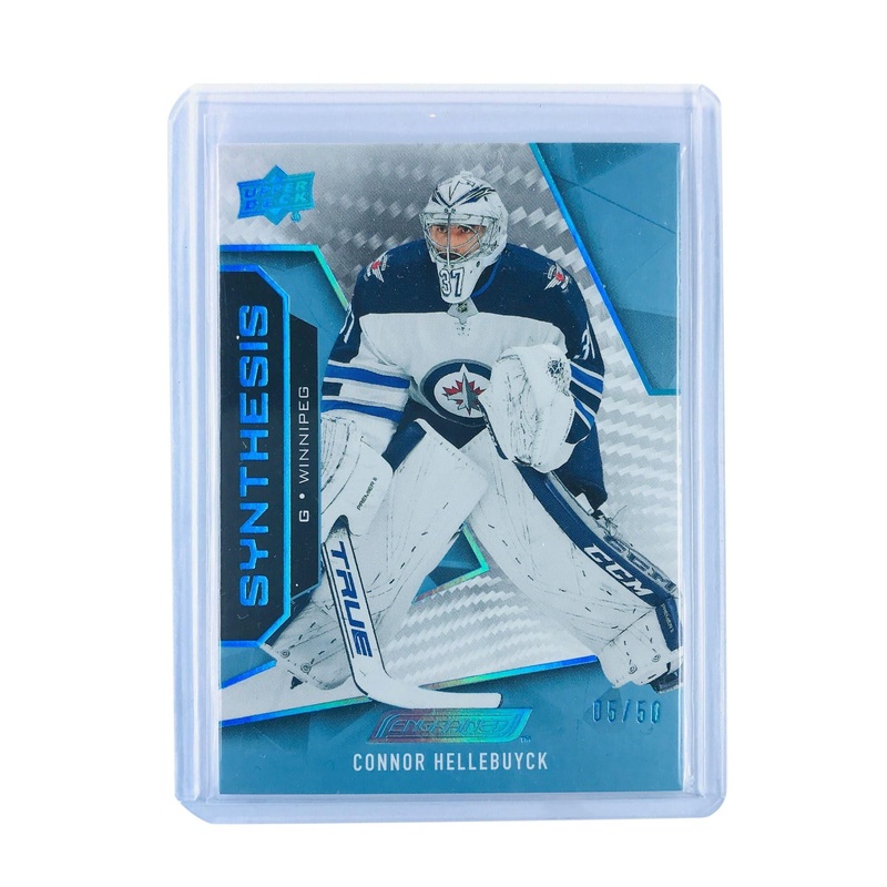 Connor Hellebuyck Winnipeg Jets 19-20 Upper Deck Engrained NHL Synthesis Blue /50 Card