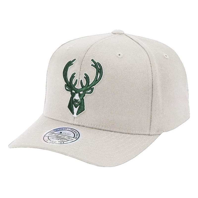 Milwaukee Bucks Mitchell & Ness NBA 110 Forest Snapback Hat – Stone