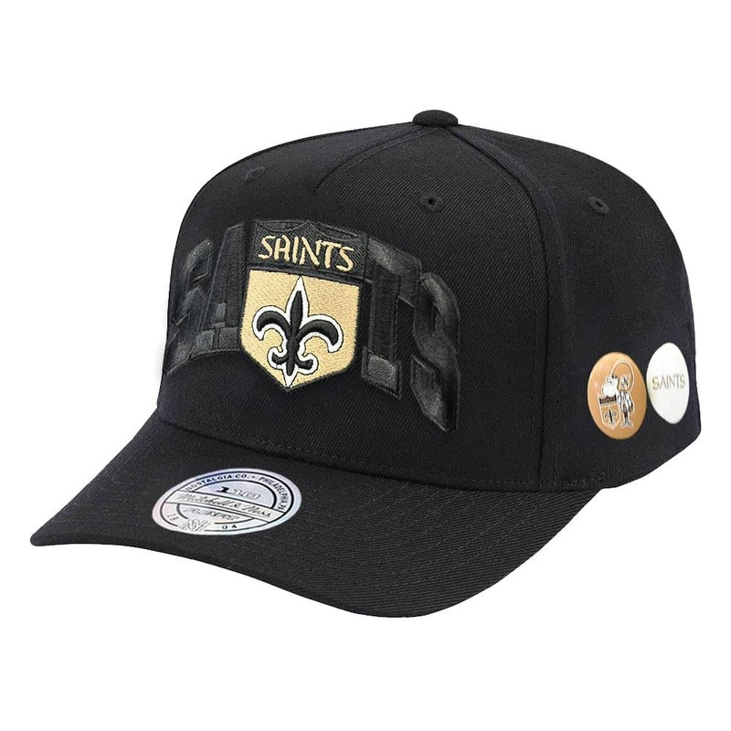 New Orleans Saints Mitchell & Ness NFL 110 Nostalgia Curve Snapback Hat – Black