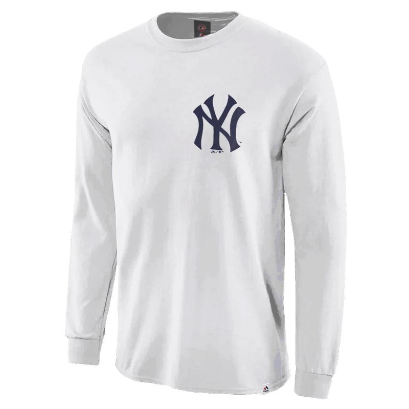 New York Yankees Majestic MLB Gramer Long Sleeve T-Shirt – White