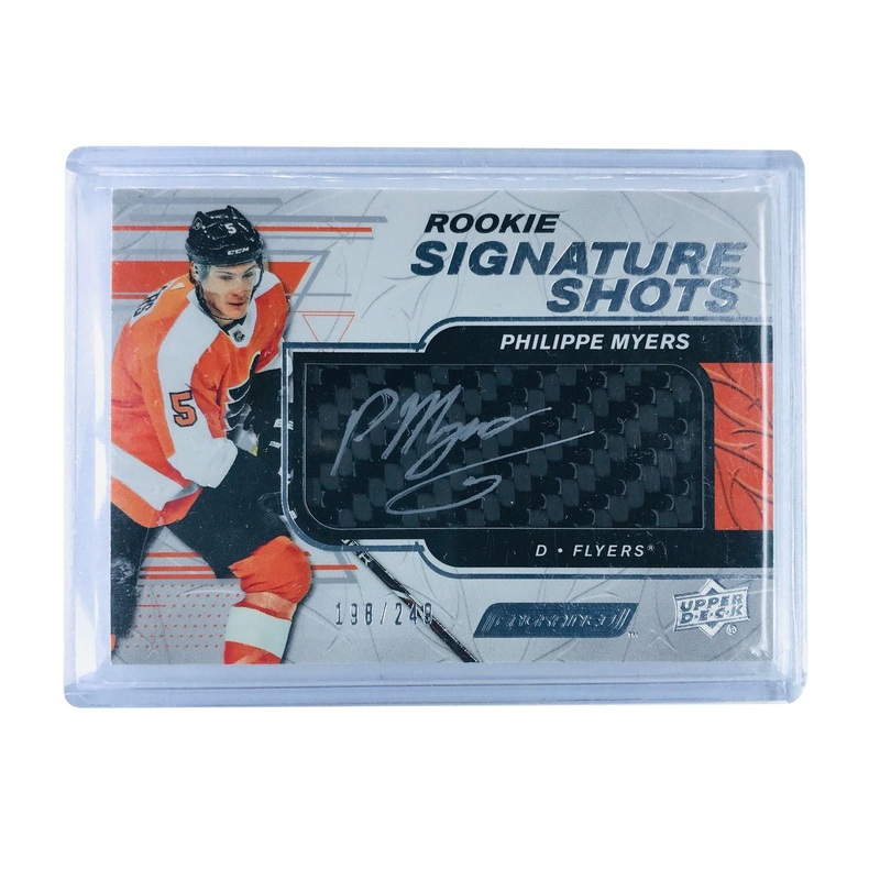 Phlippe Myers Philadelphia Flyers 19-20 Upper Deck Engrained NHL Rookie Sig Shots /249 Card