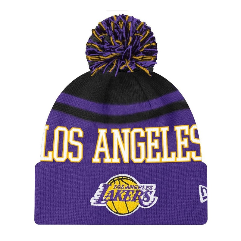 Youths Los Angeles Lakers New Era NBA Team Court Knit Pom Beanie – Purple