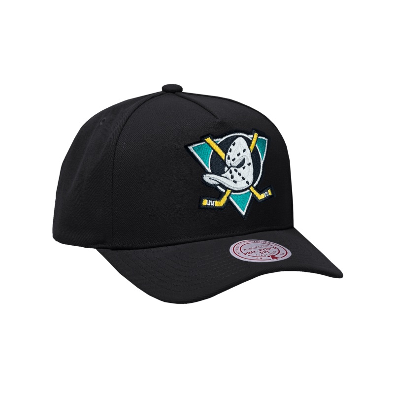 Anaheim Mighty Ducks Mitchell & Ness NHL Team Pro Pinch Snapback Hat – Black