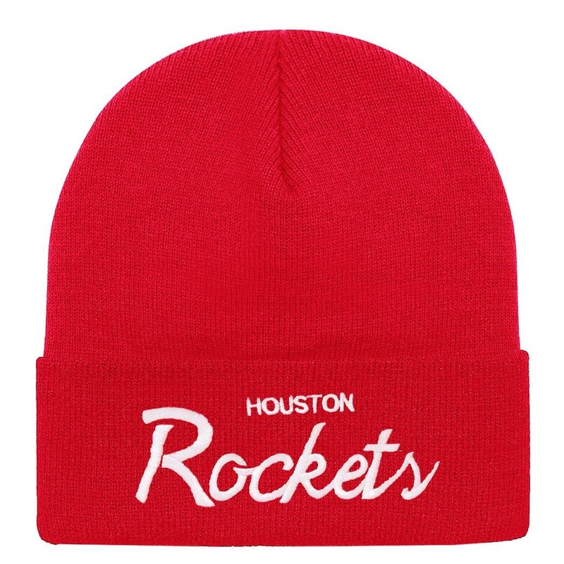 Houston Rockets Mitchell & Ness NBA Script Cuff Knit Beanie – Red