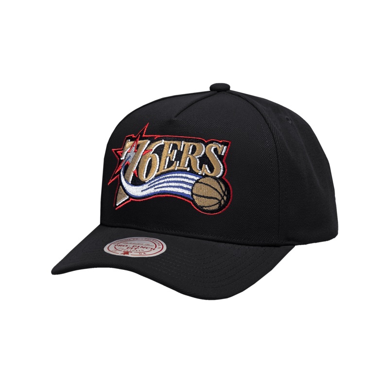 Philadelphia 76ers Mitchell & Ness NBA HWC Pro Pinch Snapback Hat – Black