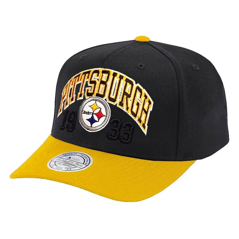 Pittsburgh Steelers Mitchell & Ness NFL Team Spirit 110 Curve Snapback Hat – Black