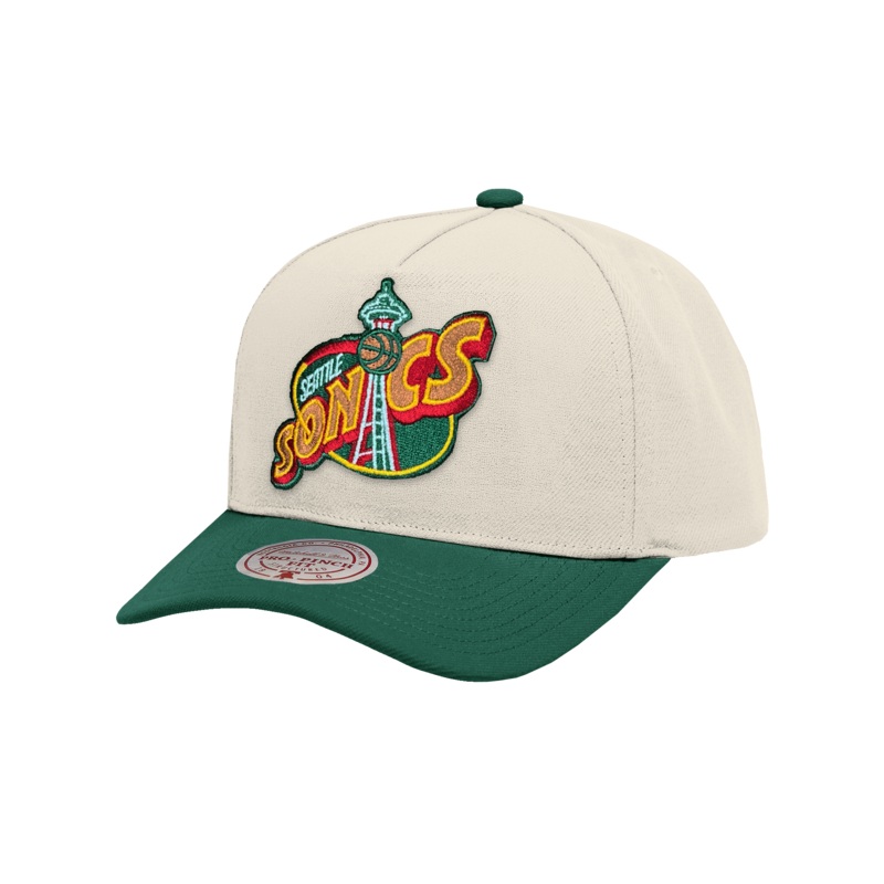 Seattle Supersonics Mitchell & Ness NBA HWC 2T Pro Pinch Snapback Hat – Cream